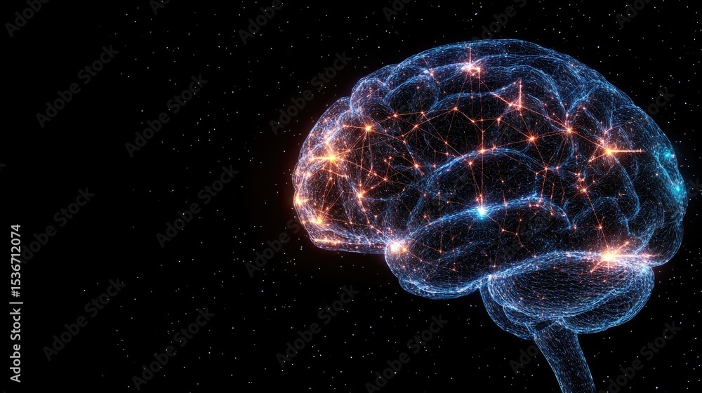 Aufkleber futuristic 3d visual of a human brain with connective network nodes