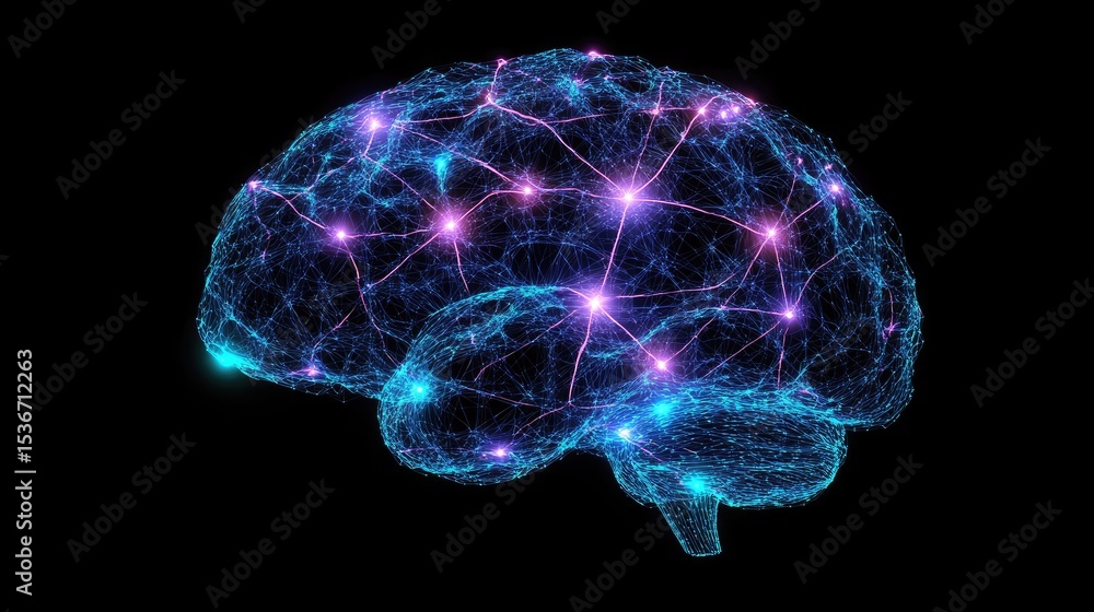 Poster vibrant abstract brain neural network visualization in dark space