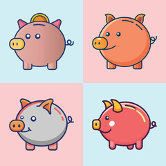 Piggy Bank Flat Style Vector Illustration