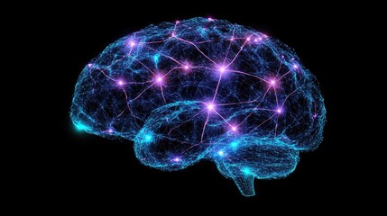 Vibrant Abstract Brain Neural Network Visualization in Dark Space