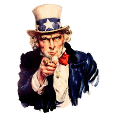 Illustration of Uncle Sam Pointing Finger. Patriotic symbol. Vintage Aesthetic Uncle Sam Art.