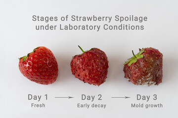 Laboratory Experiment Tracking Stages of Strawberry Spoilage from Days 1 to 3: Detailed Analysis of Fungal Growth Patterns and Food Safety Concerns for Future Research Applications
