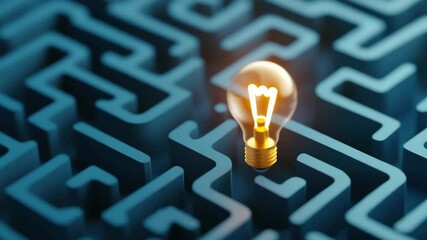 Glowing light bulb in blue maze symbolizes creativity, innovation, and problem solving with bright ideas and inspiration for effective solutions in complex environments - Powered by Adobe