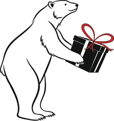 Polar Bear Holding a Gift A Festive Winter Illustration