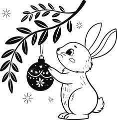 Adorable Bunny Decorating Christmas Tree A Free Printable Coloring Page