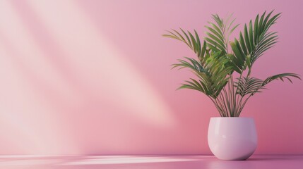 Potted green plant on pink wall for modern home decor botanical interior fresh minimal lifestyle scene