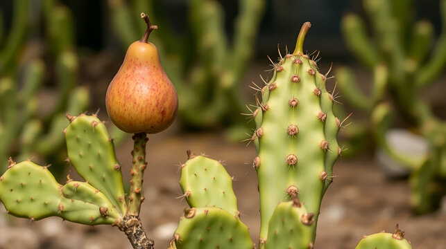 Lonely cactus pear on a sabra plant