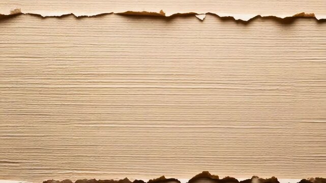 Torn paper edges frame textured wood and wooden surface with rough edges, creating rustic background and natural texture in warm tone, perfect for vintage style craft material paper frame.