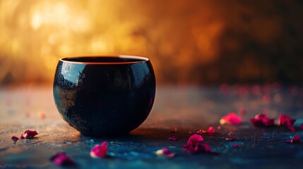 Red tea cup on table for cozy autumn hot drink beverage warm comfort peaceful lifestyle tranquil scene