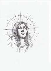 Hand drawing of virgin Marry 