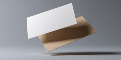 Floating Business Card Mockup Set with White and Kraft Designs on Gray Background