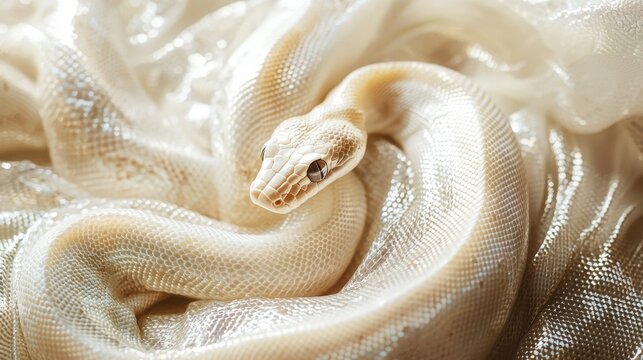 White python snake on soft fabric for exotic animal elegant reptile macro texture nature beauty unique scene