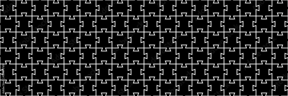 Poster horizontal seamless black jigsaw puzzle game for pattern and background.