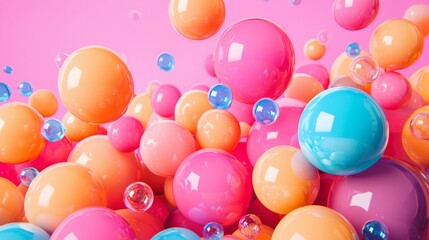 Colorful vibrant plastic balls filling space in abstract playful composition with bright multicolored spheres background