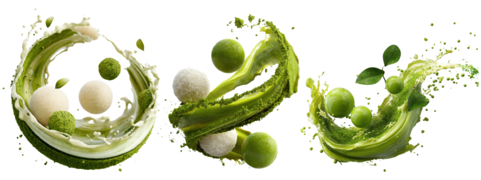 Green Digital Swirl Icons Set Isolated on Transparent Background