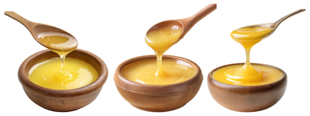 ghee in wooden bowl isolated on transparent background