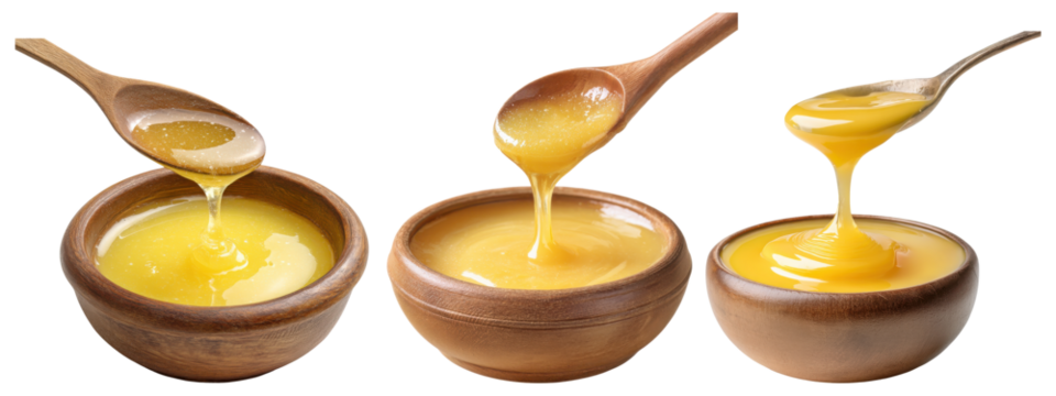 ghee in wooden bowl isolated on transparent background