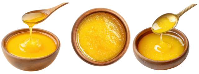 ghee in wooden bowl isolated on transparent background