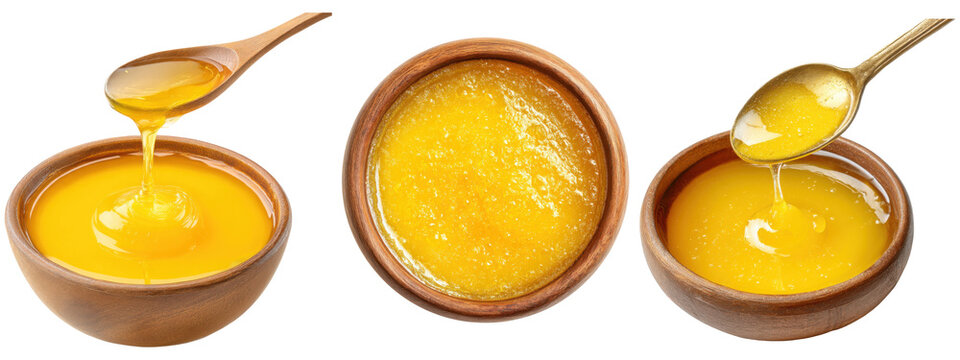 ghee in wooden bowl isolated on transparent background