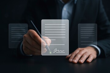 Businessman Digitally Signing Document, Electronic Signature, Contract Agreement, and Secure Paperless Workflow
