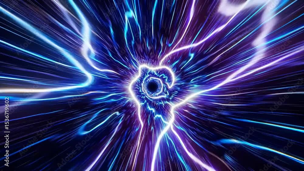 Poster bright streaks of light illuminate a swirling vortex of energy, creating a mesmerizing visualization