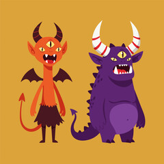 Cartoon monster devil with three eyes vector illustration