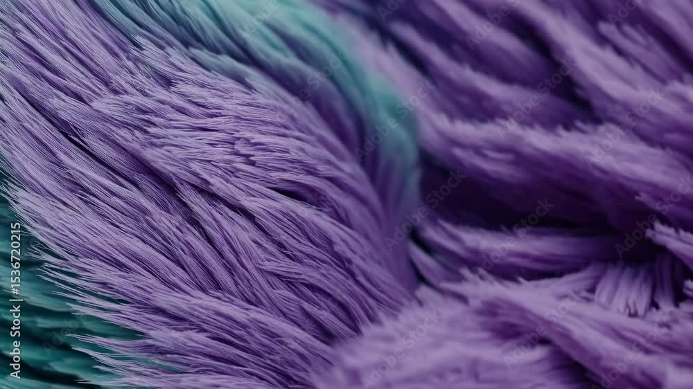 Poster turquoise and purple fur is flowing, creating an abstract pattern with smooth lines and textures, pe