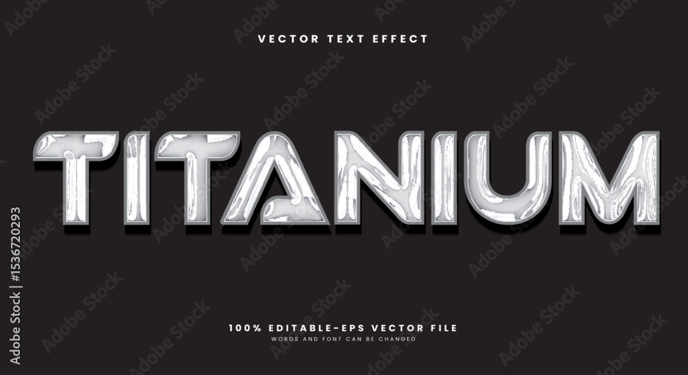 Poster titanium chrome style 3d editable text effect template suitable for shiny theme