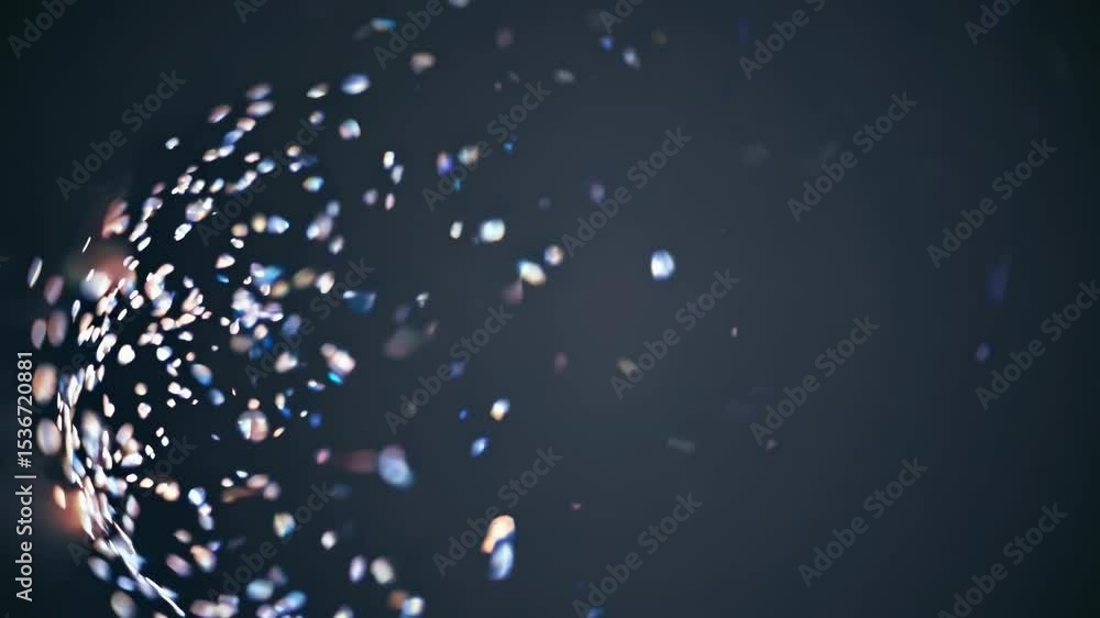 Poster abstract sphere exploding into colorful particles on a dark background, creating a mesmerizing visua