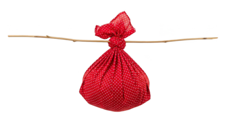 Polkadotted burden tied to a branch