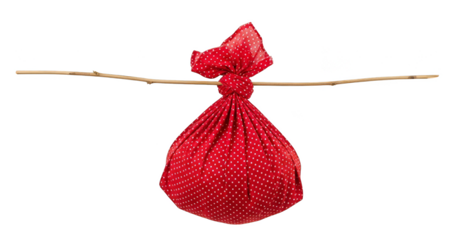 Polkadotted burden tied to a branch