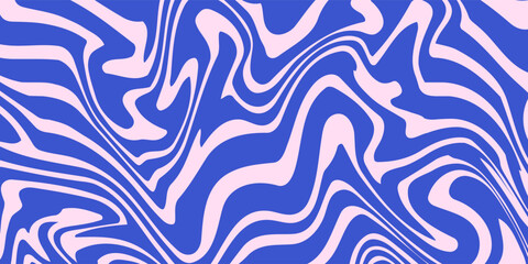 Abstract background pattern with colorful waves. Psychedelic groovy trippy y2k retro seamless pattern in blue and pink colors. Wavy and swirled brush strokes liquid background for packaging design
