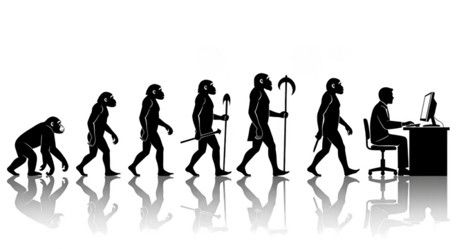 Primates evolve eventually becoming a programmer