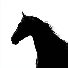 Silhouette of a horse's head against a white background, highlighting its elegant features