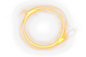 bright golden enegetic light ring glowing in circle shape isolated on white or transparent png