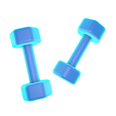 Pair of blue dumbbells isolated on transparent background, fitness equipment for gym and workout training, sport exercise accessory illustration, PNG image