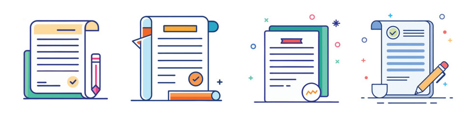 Contract Document Flat Style Agreement Paper Vector Illustration