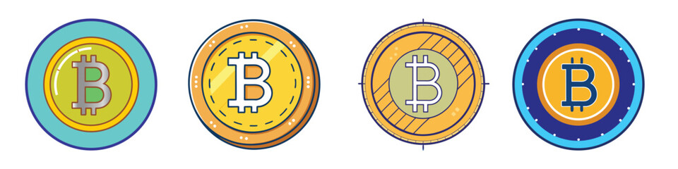 Bitcoin Coin Flat Style Cryptocurrency Icon Vector Illustration