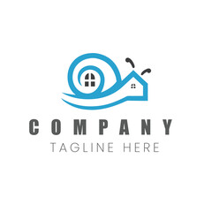 Modern Blue Snail House Vector Logo Design with Company Branding and Creative Tagline for Business Identity © MD