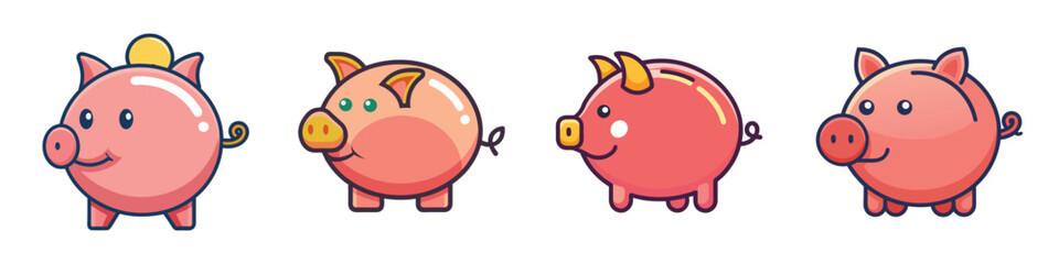 Piggy Bank Flat Style Vector Illustration