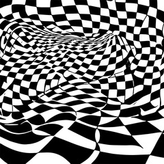 Obraz premium Curved checker board grid with illusion effect, high contrast vector
