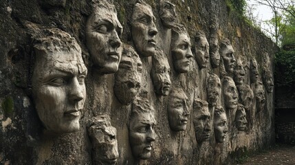 Obraz premium wall of faces carvings