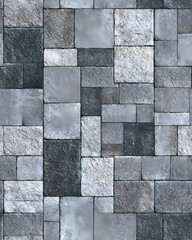 Seamless gray stone wall texture with square tiles and rough concrete surface pattern