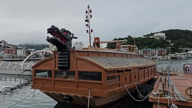 A turtle ship seen off the coast of Tongyeong, South Korea