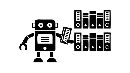 Robot organizing files in a modern office setting during daytime