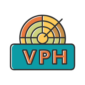 Visual representation of a radar or measurement device with a colorful gauge and letters VPH indicating its functionality