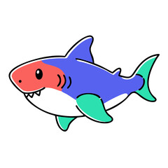 Fototapeta premium Colorful cartoon shark swimming happily in a bright ocean environment during a sunny day