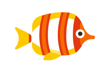 Colorful cartoon fish swimming in a playful underwater environment, showcasing vibrant patterns and cheerful appearance