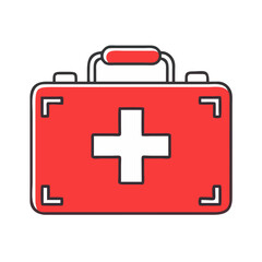 Obraz premium First aid kit for emergencies with a red and white design displayed in a simple graphic style