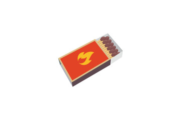 Illustrated Matchbox With Flame Symbol Showcasing Brown Matches On A White Background